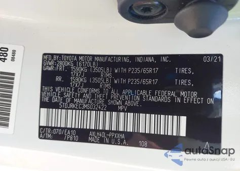 2021 Toyota Sienna Xle из США, поврежденный, VIN 5TDJRKEC3MS032422